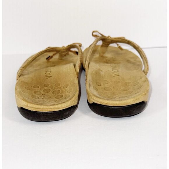 Vionic Bella Sandal Beige Neutral Flip Flop Bow Gold Cork Toe Post Comfort Sz 6 - Picture 9 of 16